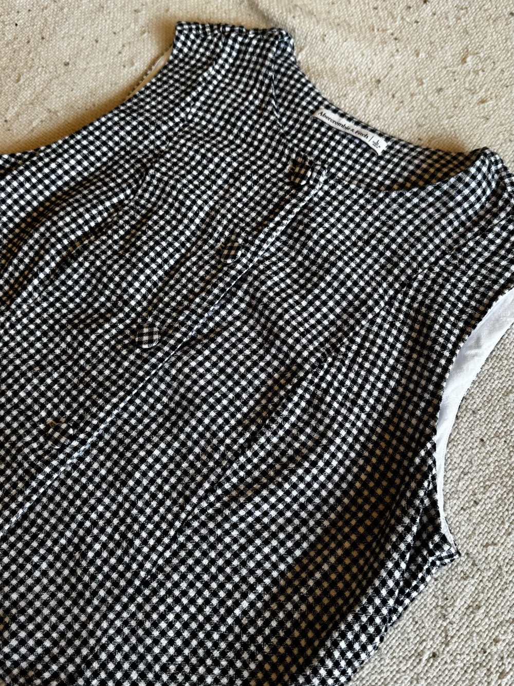 Abercrombie & Fitch Women’s L Black White Gingham Button Front Vest Linen Blend